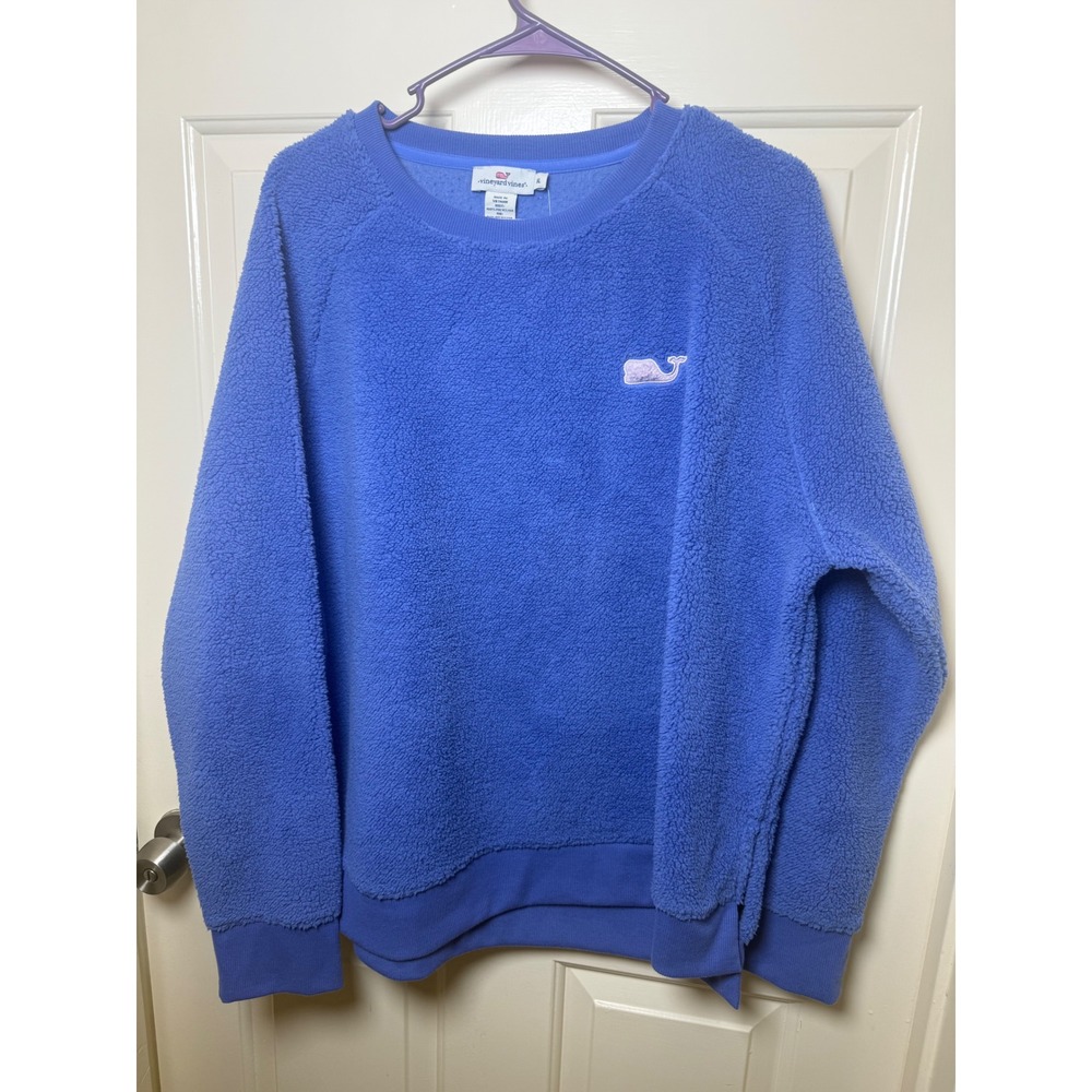 Vineyard Vines Periwinkle Fuzzy Crewneck Pullover Sherpa Whale Logo XL NEW